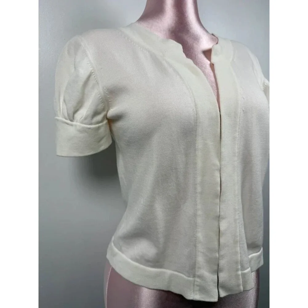 Banana Republic Ivory 100% Cotton Puff Sleeve Split Neck Knit Top Size M